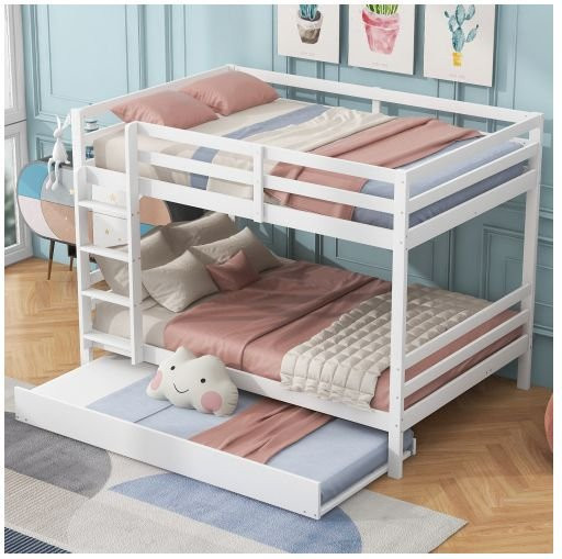 MUVOE Etagenbett mit Ausziehbett in Weiß, modernes Design aus Holz und MDF, B/T/H: 140 x 200 cm - Bild 1