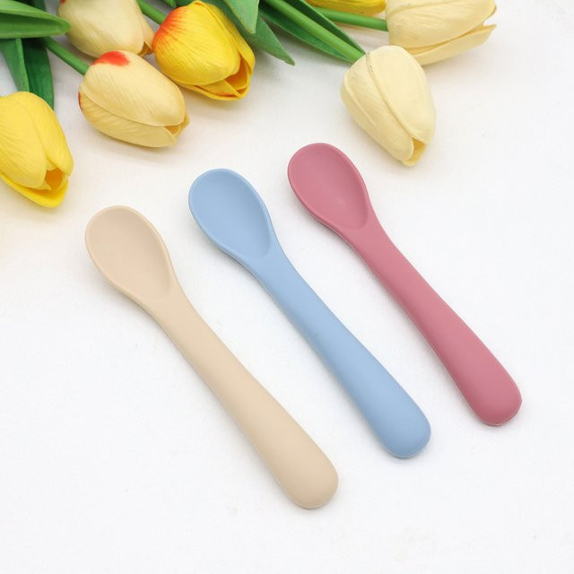 3er-Set ergonomische Baby-Löffel aus Silikon in Beige - Bild 1