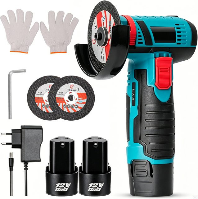 DWiusty 12V Winkelschleifer Blau, kabelloses Schleifwerkzeug zum Polieren und Schleifen von Diamanten mit Akku - Bild 1