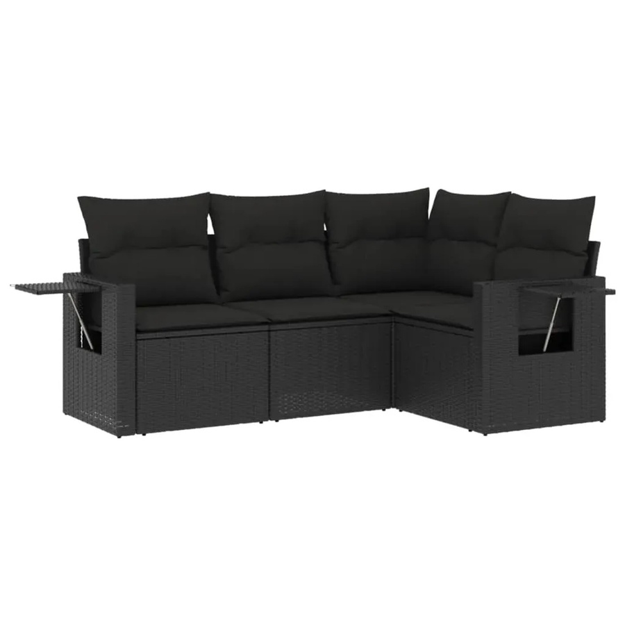vidaXL 4-teilige Garten-Sofagarnitur in L-Form aus schwarzem Poly-Rattan mit Kissen und pulverbeschichtetem Stahlgestell - Bild 2