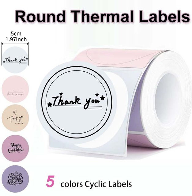 Risio Runde Thermoetiketten in 5 Farben, Selbstklebende Bedruckbare Rollenaufkleber, Durchmesser: 5 cm - Bild 1