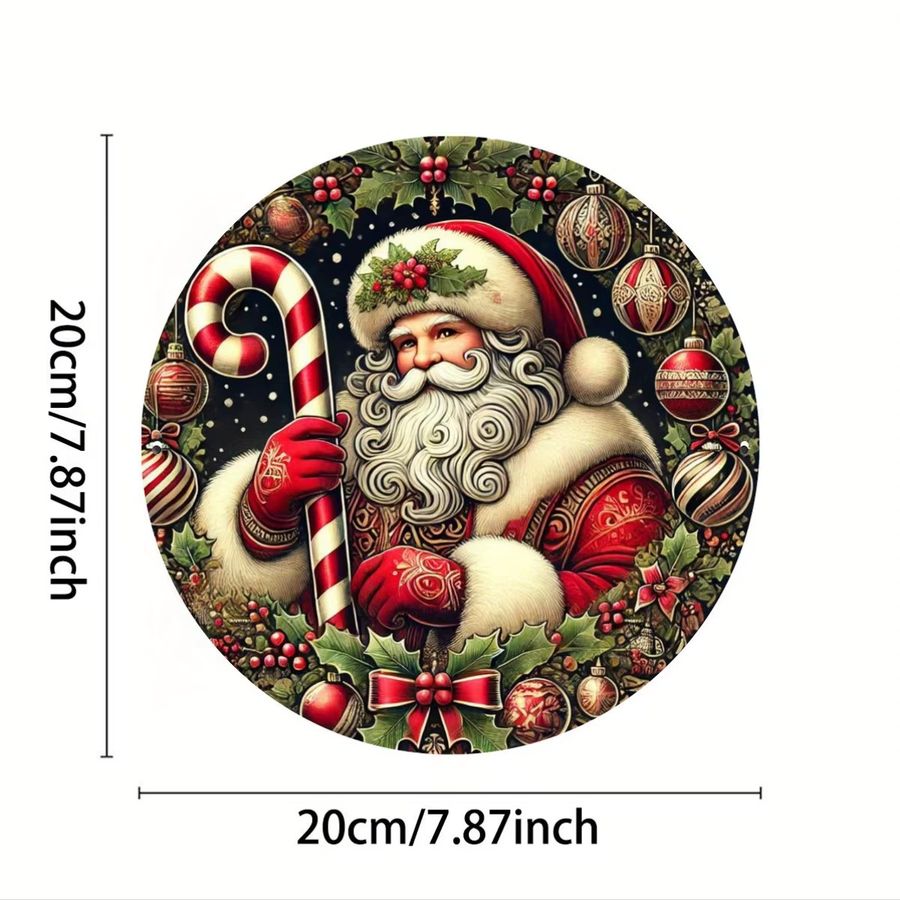 Potdemiel Weihnachtsmann Wanddekoration aus Metall, rundes Blechschild mit Kranz in Multicolor, Durchmesser: 20 cm - Bild 2
