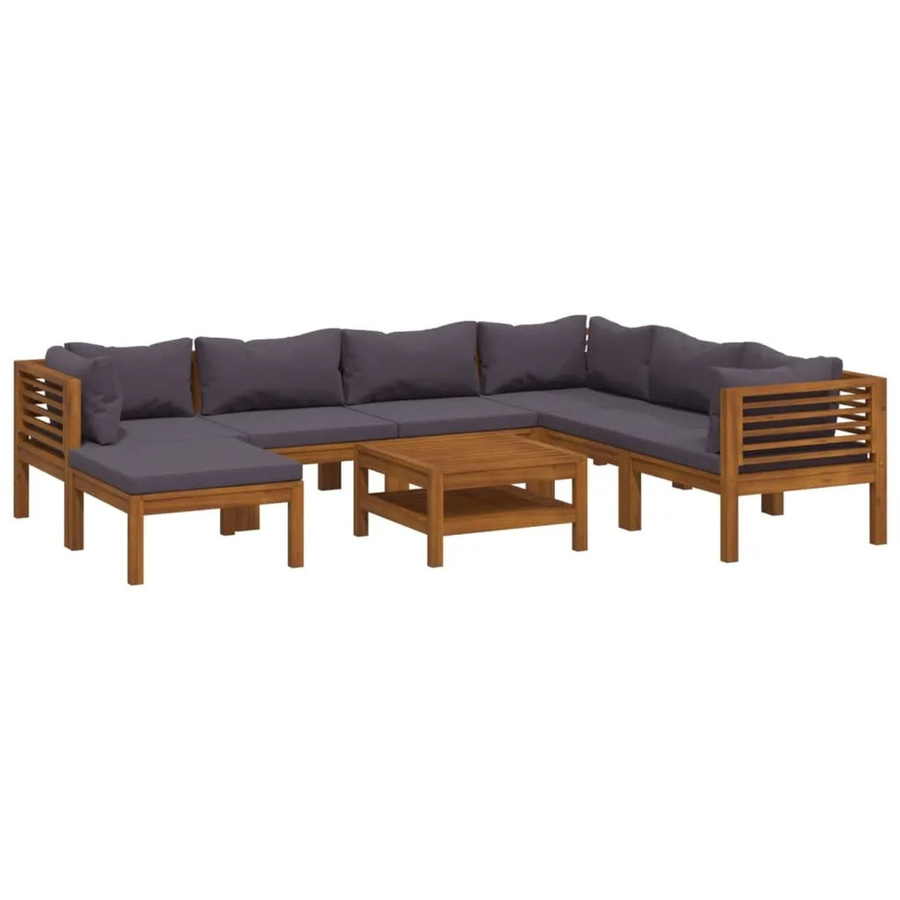 vidaXL 8-teiliges Garten-Lounge-Set aus massivem Akazienholz mit Auflagen in Dunkelgrau - Bild 2