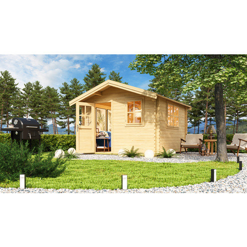 Mr. GARDENER Gartenhaus Spree mit Satteldach und Vordach in Beige, B/T: 340 x 363 cm, Wandstärke 34mm - Bild 2