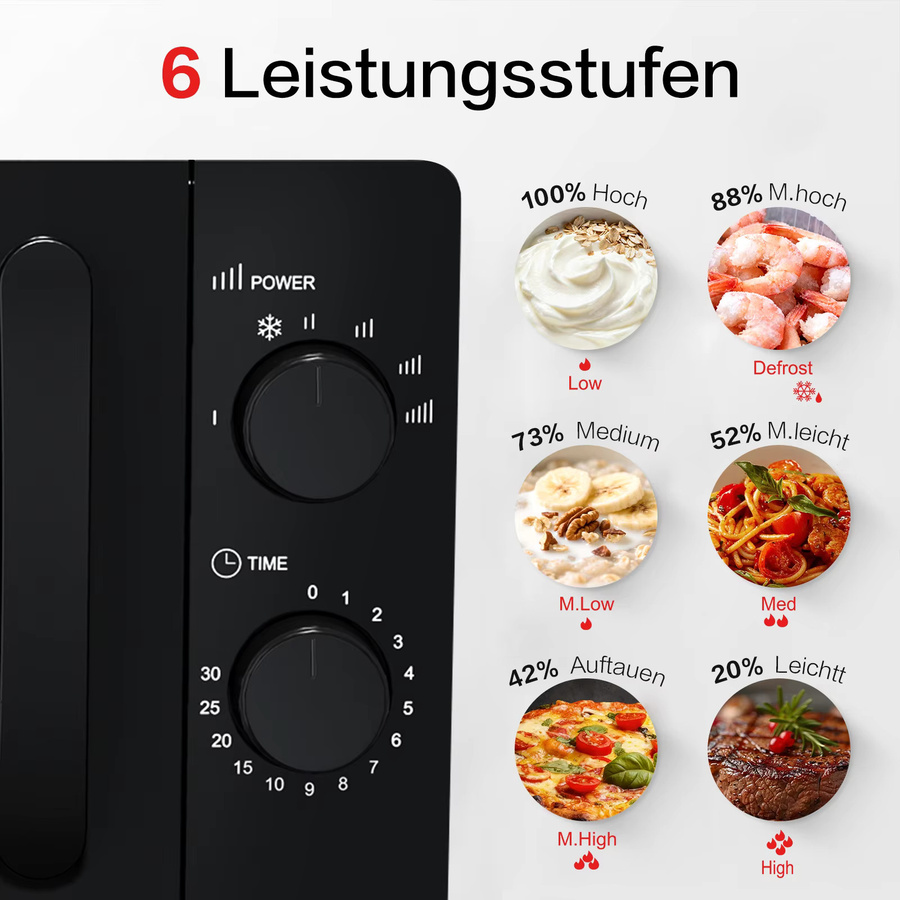 Galanz Tischmikrowelle in Schwarz mit 20 l Volumen, 700 W Leistung und 6 Leistungsstufen inklusive Auftaufunktion - Bild 3