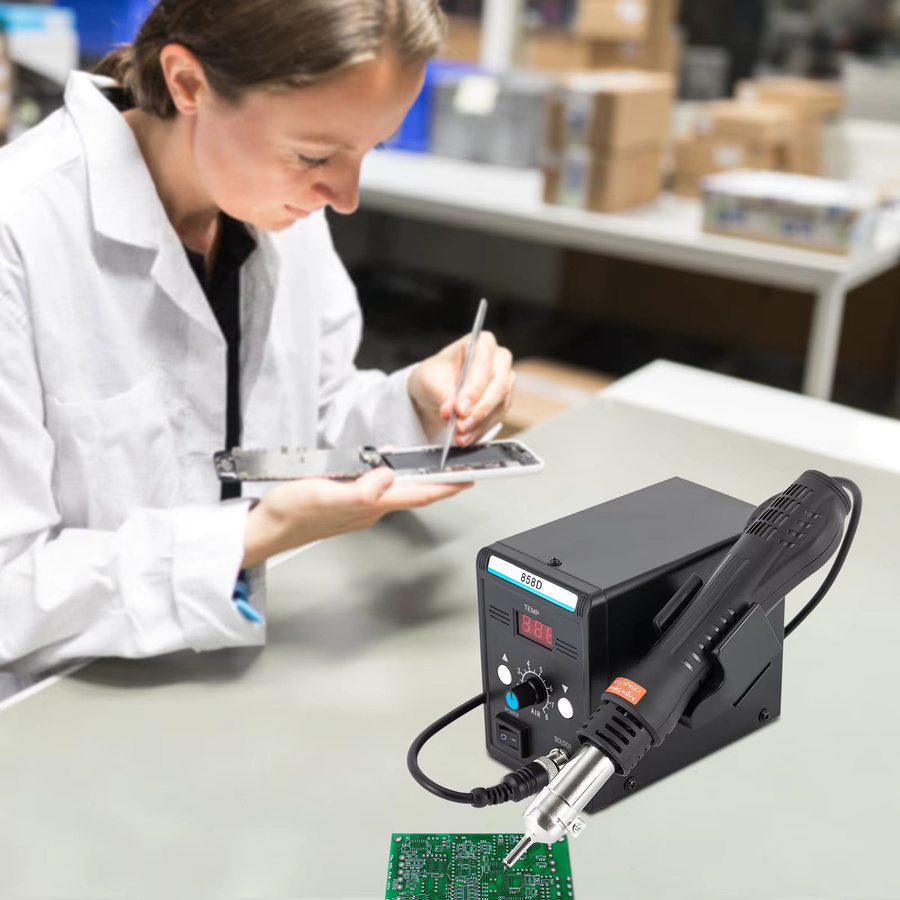 858D SMD Lötstation mit Heißluftpistole Set, 700W Schweißwerkzeug für Reparaturarbeiten, Schwarz - Bild 4