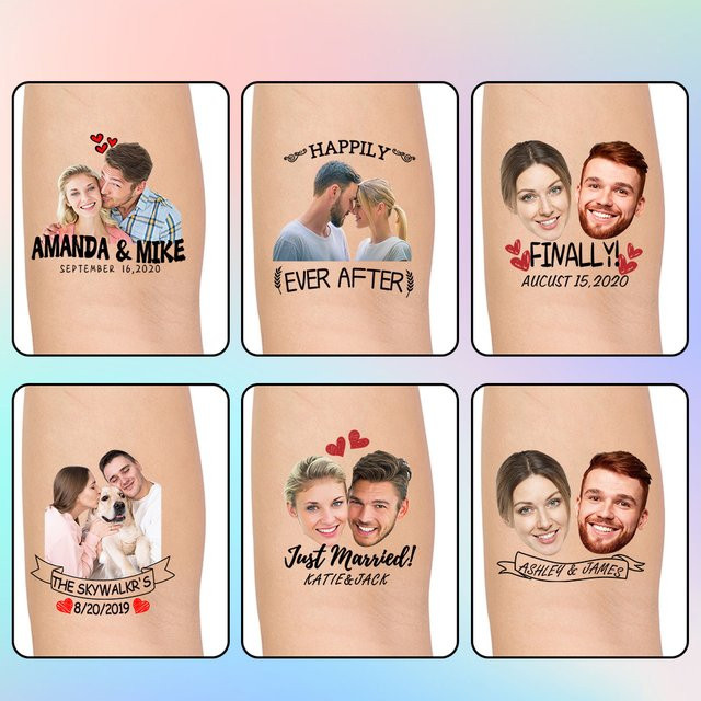 15 Stück personalisierte temporäre Tattoos von cyuan für Hochzeit, Verlobung und Jahrestag - Bild 1