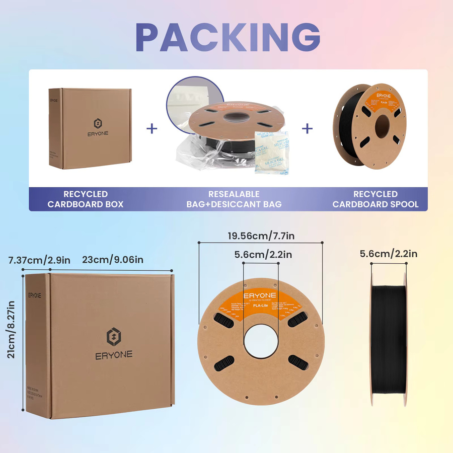 ERYONE PLA-Lite Filament 1,75mm für FDM 3D-Drucker, Matt, 10kg Großpackung (10 Spulen à 1kg), Farben: Grau und Schwarz - Bild 3