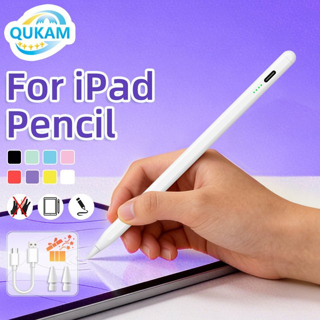 Qukam Stylus-Stift für iPad in Weiß mit Handballenerkennung und Leistungsanzeige kompatibel mit Apple Pen Pro, Air und Mini - Bild 1