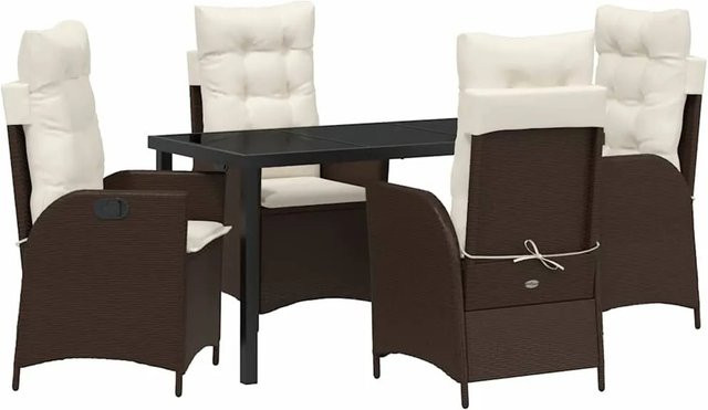 vidaXL Garten Essgruppe 5-teilig aus Poly-Rattan und Glas in Braun, B/T/H: 300 x 80 x 73 cm - Bild 1