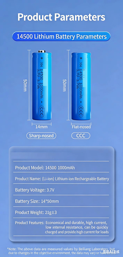 SHSEJA Li-Ion Akku ICR14500 Wiederaufladbare Li-Ionen-Batterie 3,7V 1000mAh Blau - Bild 3