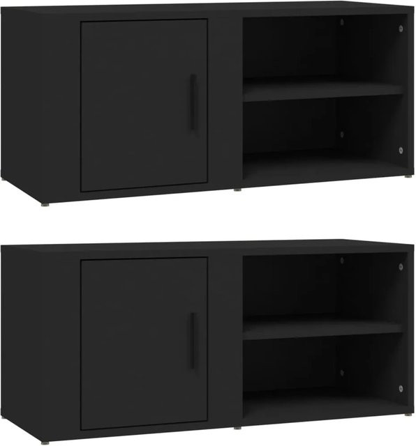 Set aus 2 vidaXL TV-Schränken aus Holzwerkstoff in Schwarz matt, B: 80 cm, T: 31,5 cm, H: 36 cm - Bild 1