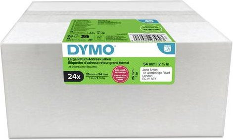 DYMO LabelWriter Etiketten Rolle Weiß, FSC Papier, Permanent haftend, Versand Etiketten, 24 Rollen, B: 54 mm, H: 25 mm - Bild 1