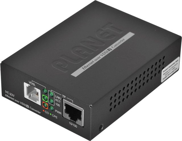 Planet VC-231 VDSL2 Media Converter in Schwarz mit 100 Mbit/s, 1x RJ-45 und 1x RJ-11 für bis zu 1,4 km Reichweite - Bild 1