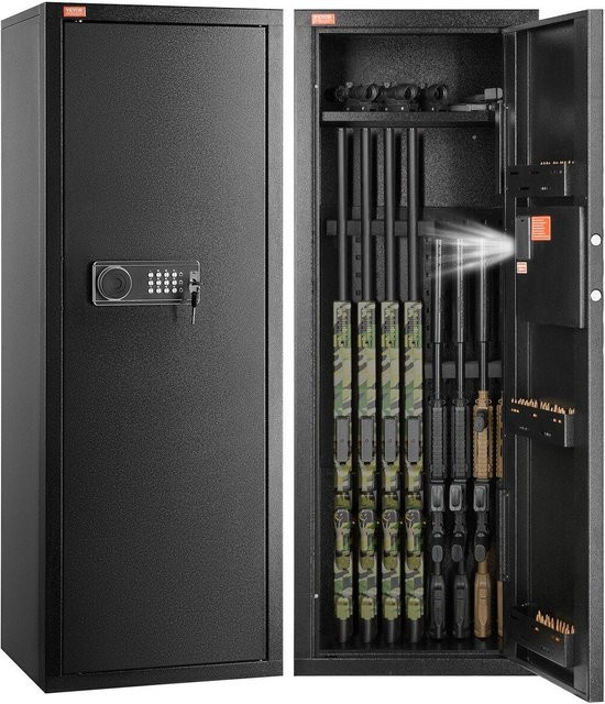 Buying Solutions MB Waffenschrank für 6-8 Gewehre mit digitalem Tastenfeld und Schloss, Schwarz, aus kaltgewalztem Stahl mit herausnehmbarem Fach - Bild 1