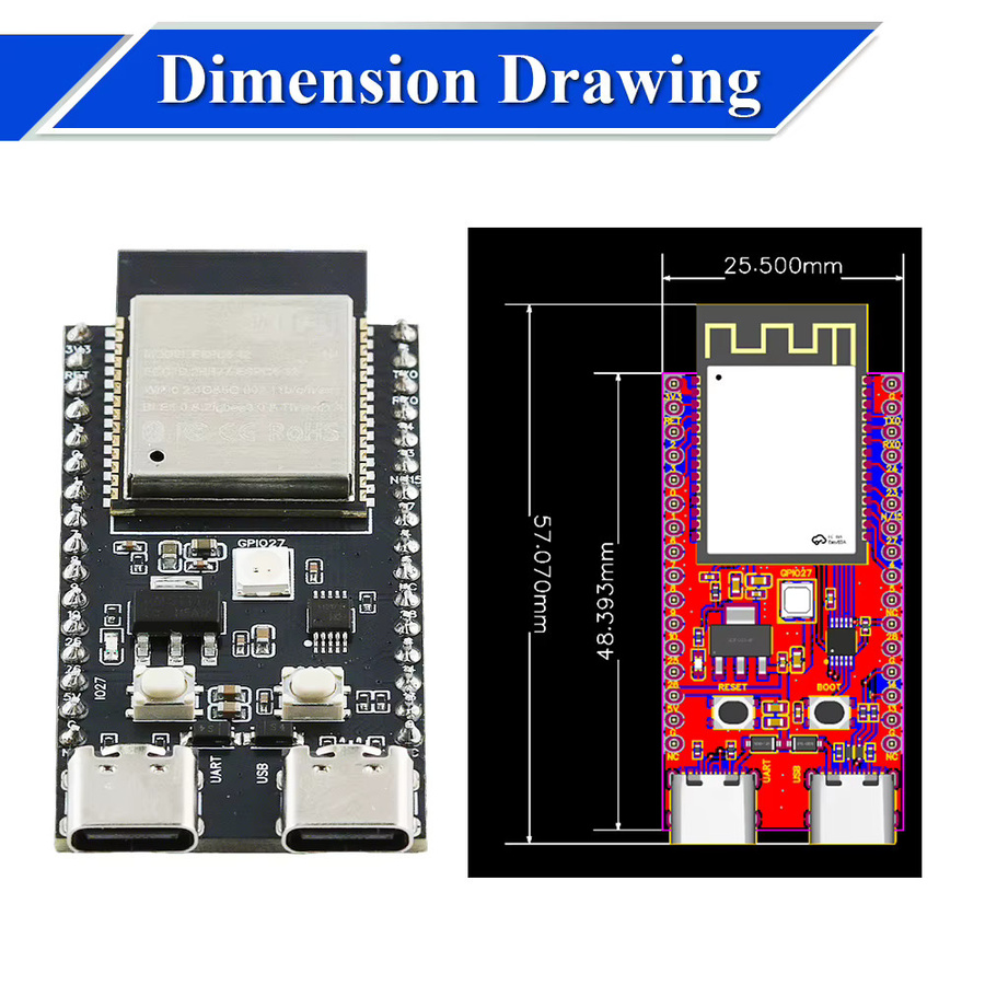 ESP32-C5-DevKitC-1 Entwicklungsboard mit Dual-Frequenz 2,4G 5GHz WLAN-Modul, WiFi 6, 4MB Flash und CH340, Schwarz - Bild 4