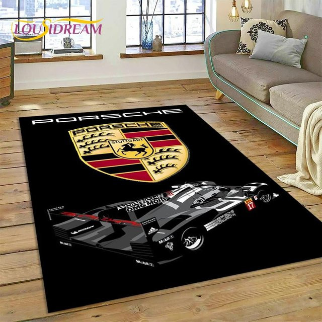 Rutschfester 3D-Druck Teppich mit Porsche Logo von Potdemiel in Schwarz, B: 100 cm, T: 70 cm - Bild 1