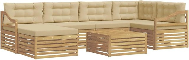vidaXL Outdoor-Sofagarnitur 7-teilig aus Akazienholz mit Kissen in Weiß und Beige - Bild 1