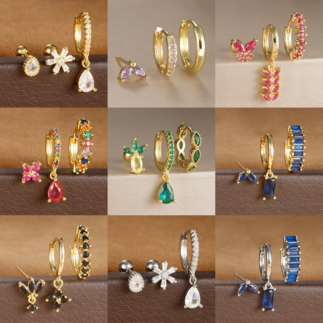 Ohrringe Set Edelstahl, Zirkonia, Gold, Damen - Bild 1