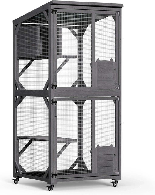 Wiltec Katzenfreigehege aus Tannenholz mit verzinktem Stahldraht, Farbe: Betongrau, H x B x T: 180 x 74 x 74 cm - Bild 1