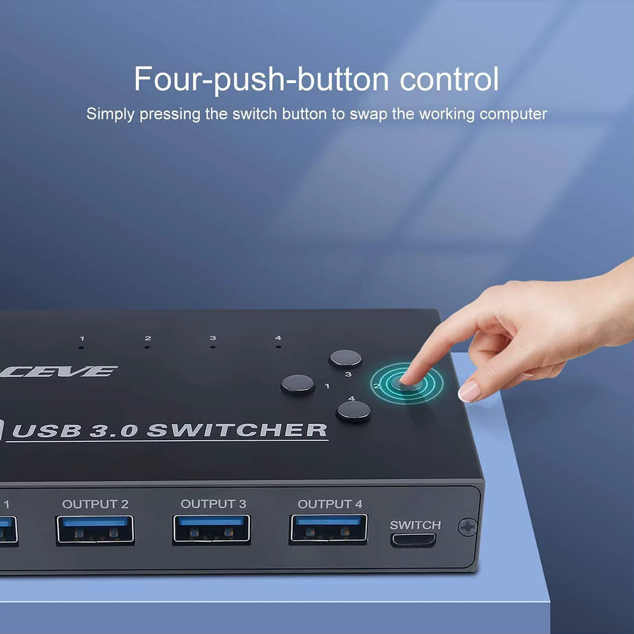 MZX USB 3.0 KVM-Switch 4 in 4 out Wahlschalter für 4 Hosts und 4 USB-Geräte, Schwarz - Bild 4