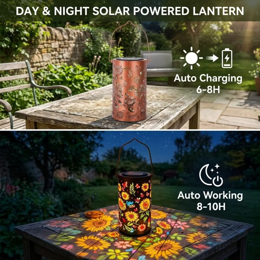 Leclstar Solarleuchten mit Sonnenblumenmuster aus Metall für den Außenbereich, IP65 wasserdichte Gartenlampen für Wand, Zaun und Stufen, warmweißes Licht - Bild 2
