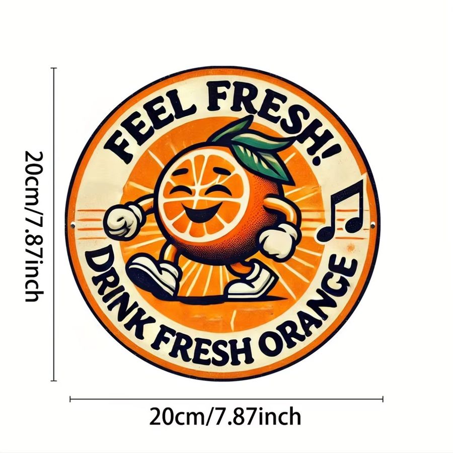 Potdemiel Vintage Aluminium-Metallblechschild Feel Fresh in Orange, B/H: 20,32 x 20,32 cm - Bild 2