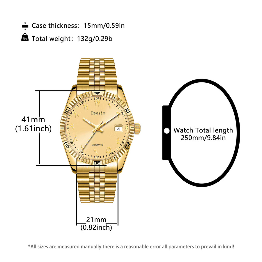 Deesio Armbanduhr, Automatik, Edelstahl, Gold, Herren, Datum - Bild 2