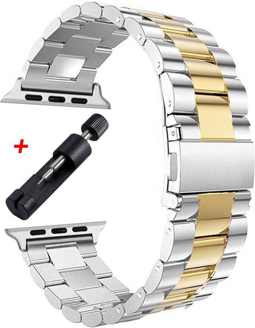VA VA VOOM Edelstahl Ersatzarmband für Apple Watch in Gold und Silber, kompatibel mit 38/40/41/42/44/45/46/49 mm - Bild 1