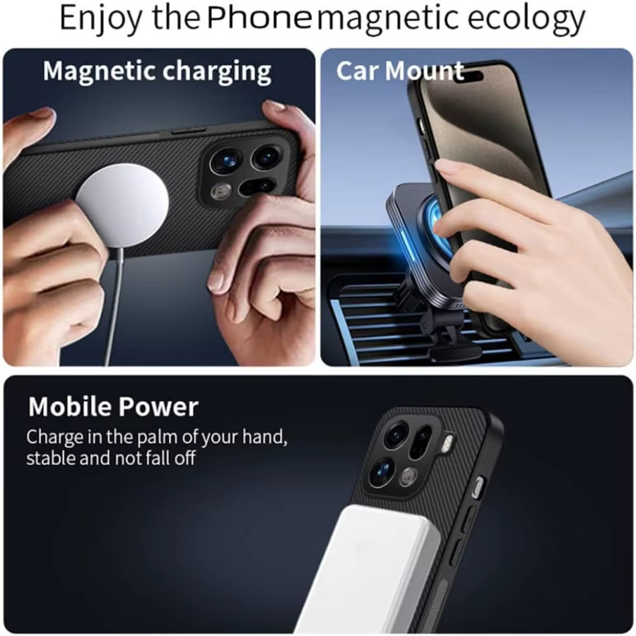 MagSafe Schutzhülle mit Carbon-Faser-Textur für Oppo Find X9 Pro, X8 Pro, X9 und X8 in Schwarz oder Grau - Bild 4