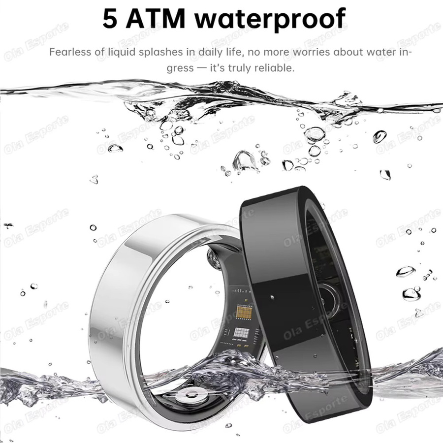 Ola Esporte Smart Ring in Schwarz mit Vibrationsalarm, Herzfrequenz- und Schlafüberwachung sowie Nachrichtenbenachrichtigung, wasserdicht und Unisex - Bild 5