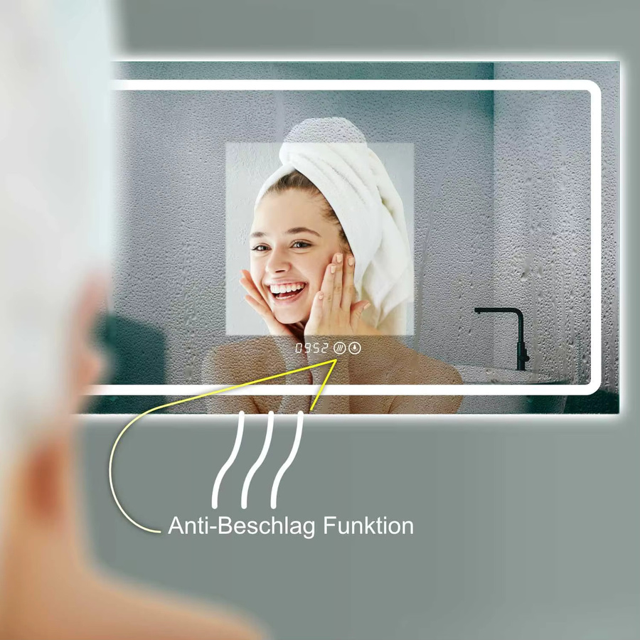 HOKO LED Badspiegel mit Antiveschlag, Uhr und Touch-Schalter, B: 100 cm, H: 60 cm, T: 30 cm - Bild 3