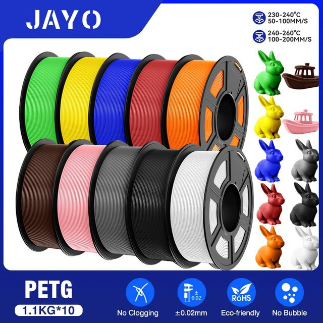 JAYO PETG-Filament für FDM-3D-Druck, 10 Rollen, Schwarz, 1,75 mm, 1,1 kg pro Rolle - Bild 1