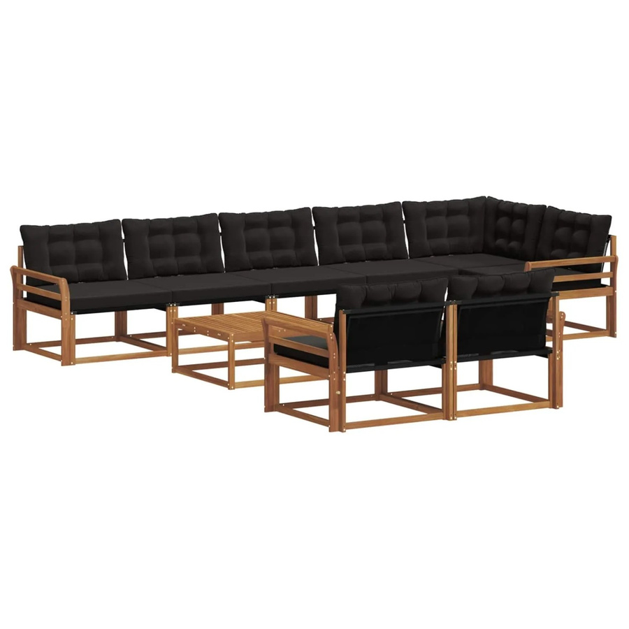 vidaXL Outdoor-Sofagarnitur aus massivem Akazienholz mit Textilene und Kissen, 9-teilig, Schwarz und Natur - Bild 2