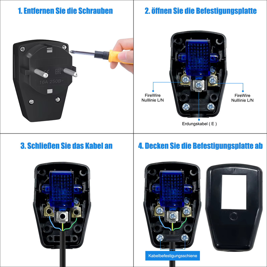 HITRENDS 3-teiliger EU-Steckeradapter nach deutscher Norm, Schuko-Steckdosenadapter 10A 250V mit Anzeigeleuchte, Schwarz - Bild 2