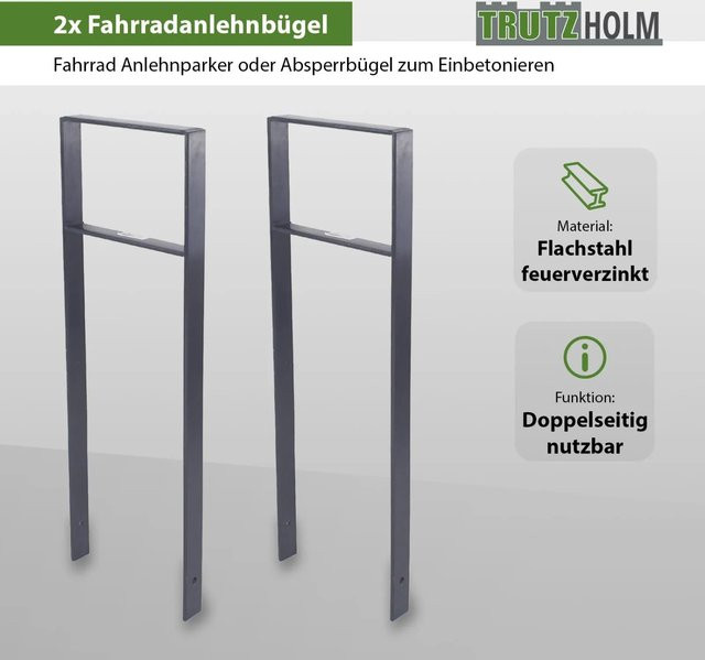 TRUTZHOLM 2er Set Fahrradanlehnbügel Typ H aus Flachstahl in Anthrazit, B: 116,5 cm, T: 39 cm - Bild 1