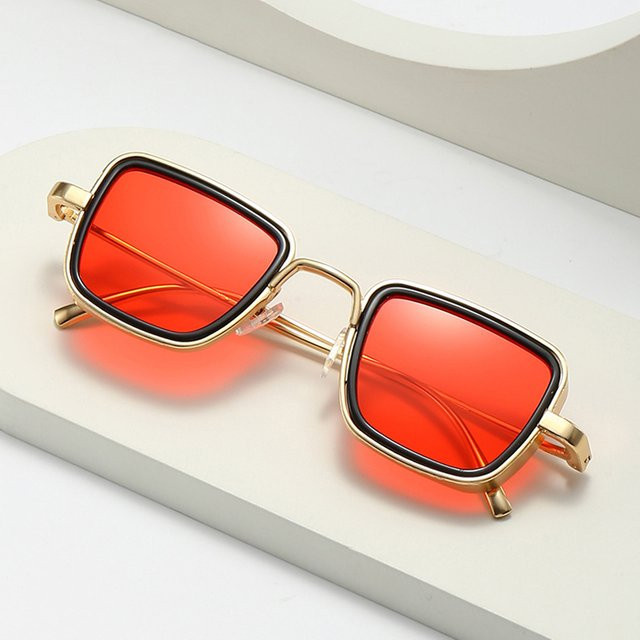 Vintage Rechteck Sonnenbrille, Metall, Vollrand, Gold, Unisex - Bild 1