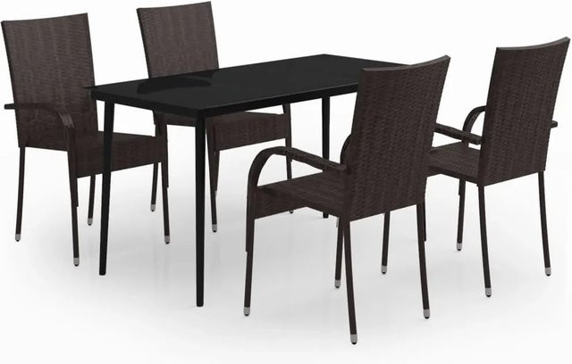 vidaXL 5-teilige Garten-Essgruppe aus PE-Rattan und Glas in Braun und Schwarz - Bild 1