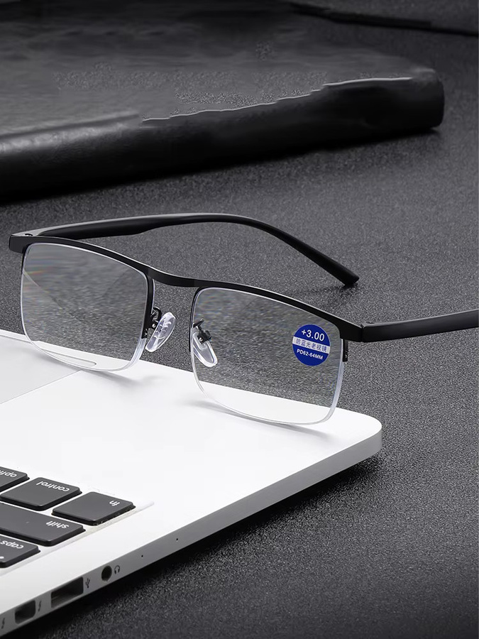 Presbyopie-Brille multifokal, rechteckig, Metall, schwarz, Anti-Blaulicht - Bild 4