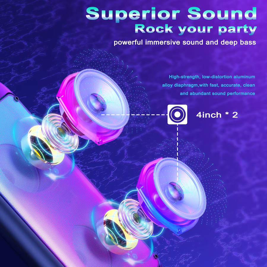 FanFun Kabelloser Bluetooth-Lautsprecher als Karaoke-Maschine mit 2 Mikrofonen und LED-Licht für deine Party zu Hause - Bild 4