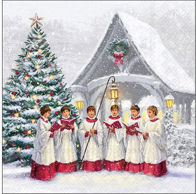 Serviette Singing Choir mit singenden Chorknaben für dein Weihnachtsambiente aus Papier, 33 cm - Bild 1