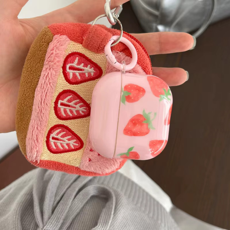 Stoßfeste Kopfhörerhülle mit Erdbeermuster und Anhänger für Apple AirPods 1, 2, 3, 4 und Pro/Pro 2 in Rosa - Bild 2
