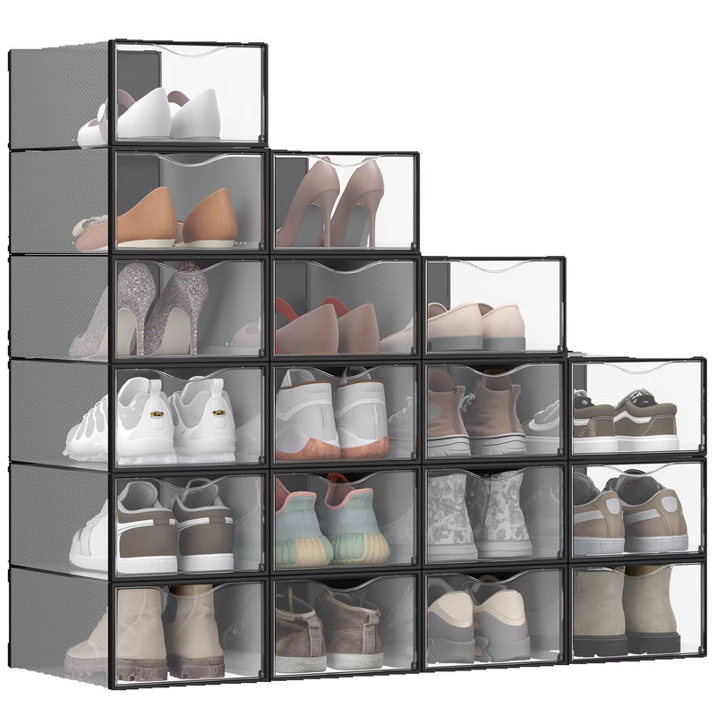 SONGMICS Schuhboxen Set aus Kunststoff mit Tür, transparent und schwarz, 18er Set, stapelbar - Bild 6