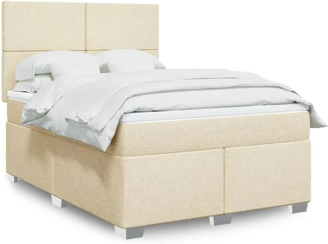 vidaXL Boxspringbett mit Matratze in Creme und Beige, Hybrid-Bett mit USB-Ladeport und Unterbettbeleuchtung, B/T/H: 140 x 200 x 144 cm - Bild 1