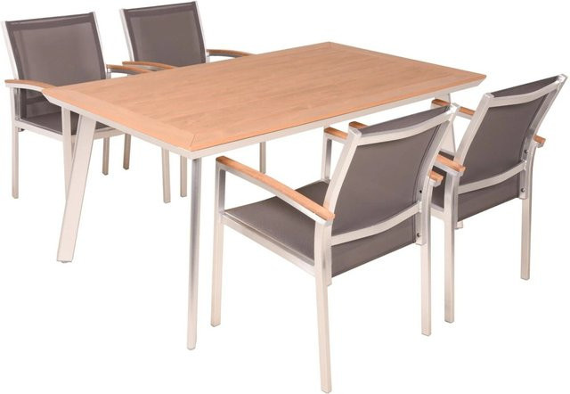 DELUKE Garten-Sitzgruppe JURO 5-tlg. in Braun mit Aluminiumgestell und Kunststoffgewebe - Bild 1