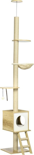 PawHut Kratzbaum mit Katzenhaus, Hängematte und integriertem Spielzeug in Braun und Beige, B/T/H: 40 x 40 x 260 cm - Bild 1