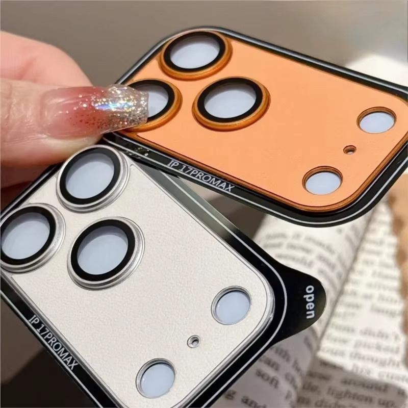 Panzer-Kameraobjektivschutz für iPhone 17 Pro Max in Orange mit Leder-Textur und AR-Beschichtung als Metall-Panzerschutzfolie zur vollständigen Objektivabdeckung - Bild 4