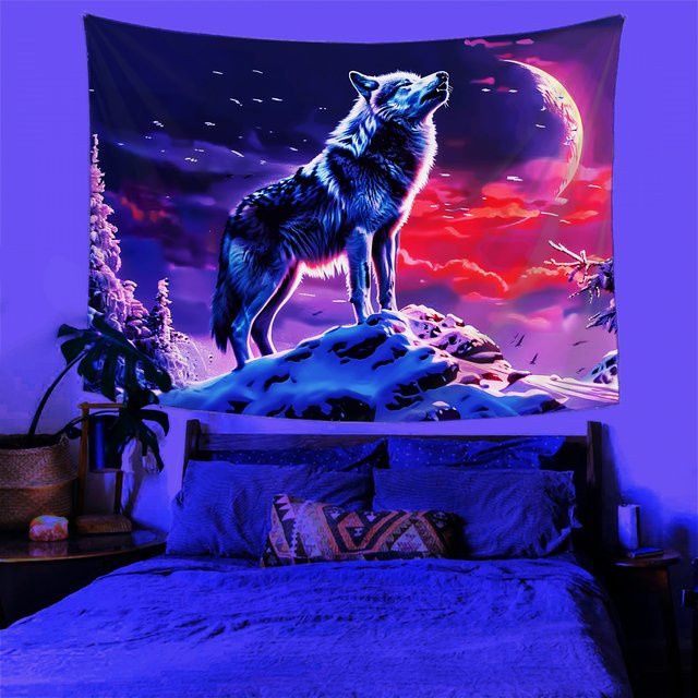 VIKAMA Wildnis Wolf Tapisserie mit Mondlicht, Wanddeko im Wildnis-Design, Mehrfarbig, B/H: 60 x 40 cm - Bild 1