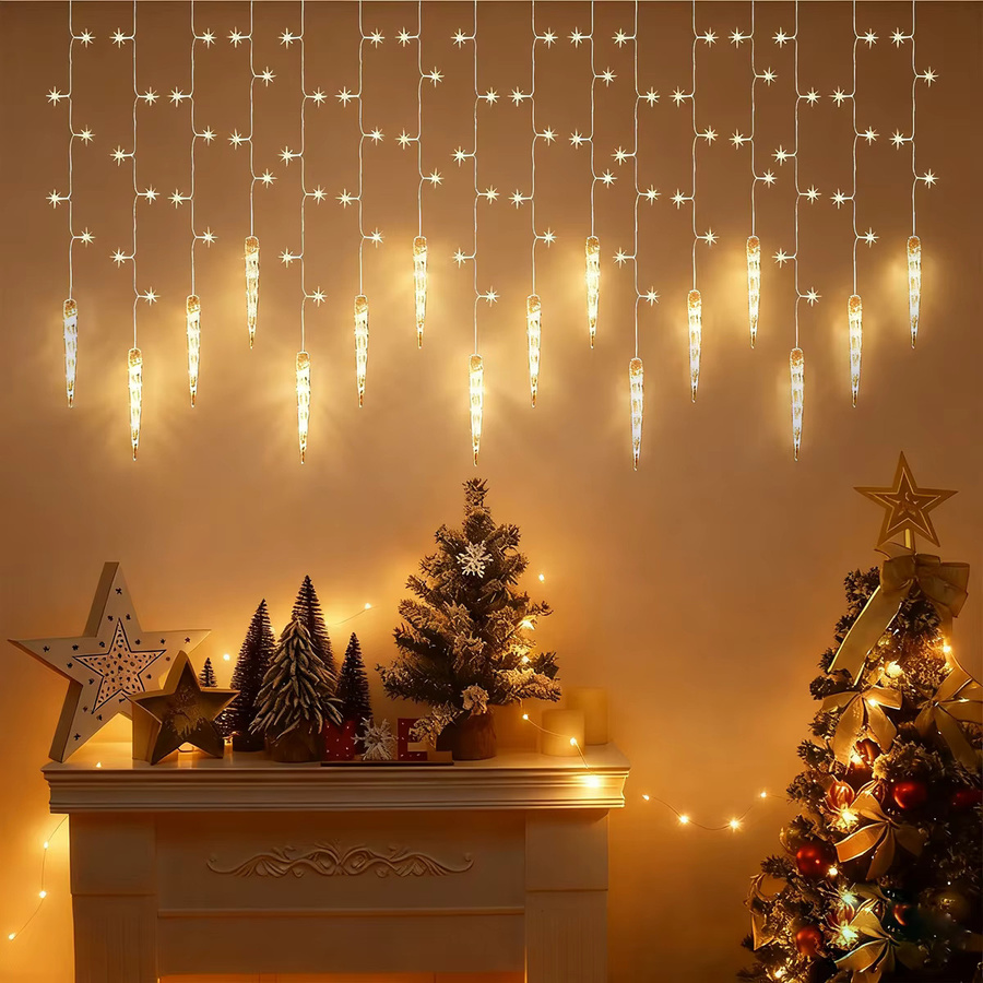 Peach Forest LED Eiszapfen Lichterkette mit 96 LEDs in Weiß für Weihnachtsdekoration und Partys, USB-betrieben - Bild 4