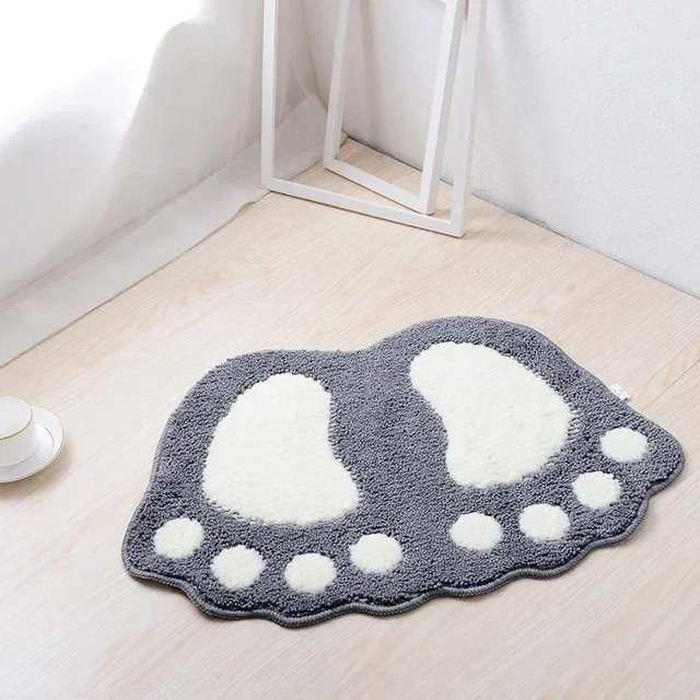LChome Saugfähige Badematte aus Samt in Grau, rutschfest und mit Tier-Motiv, B/T: 60 x 40 cm - Bild 1